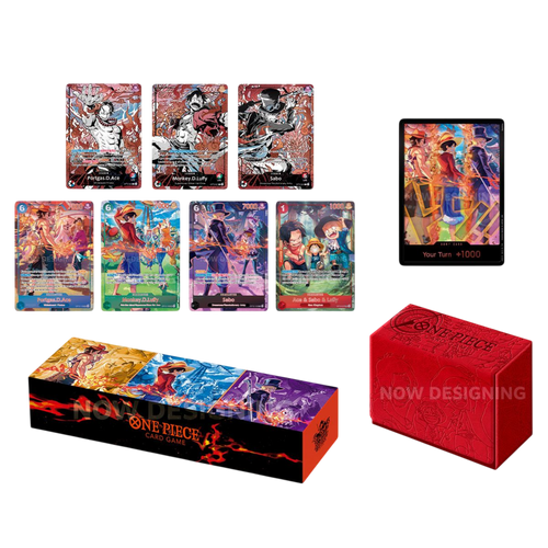 One Piece Card Game English Version 3rd Anniversary Set complete contents showing all leader cards character cards DON card storage box and leather card case Australia