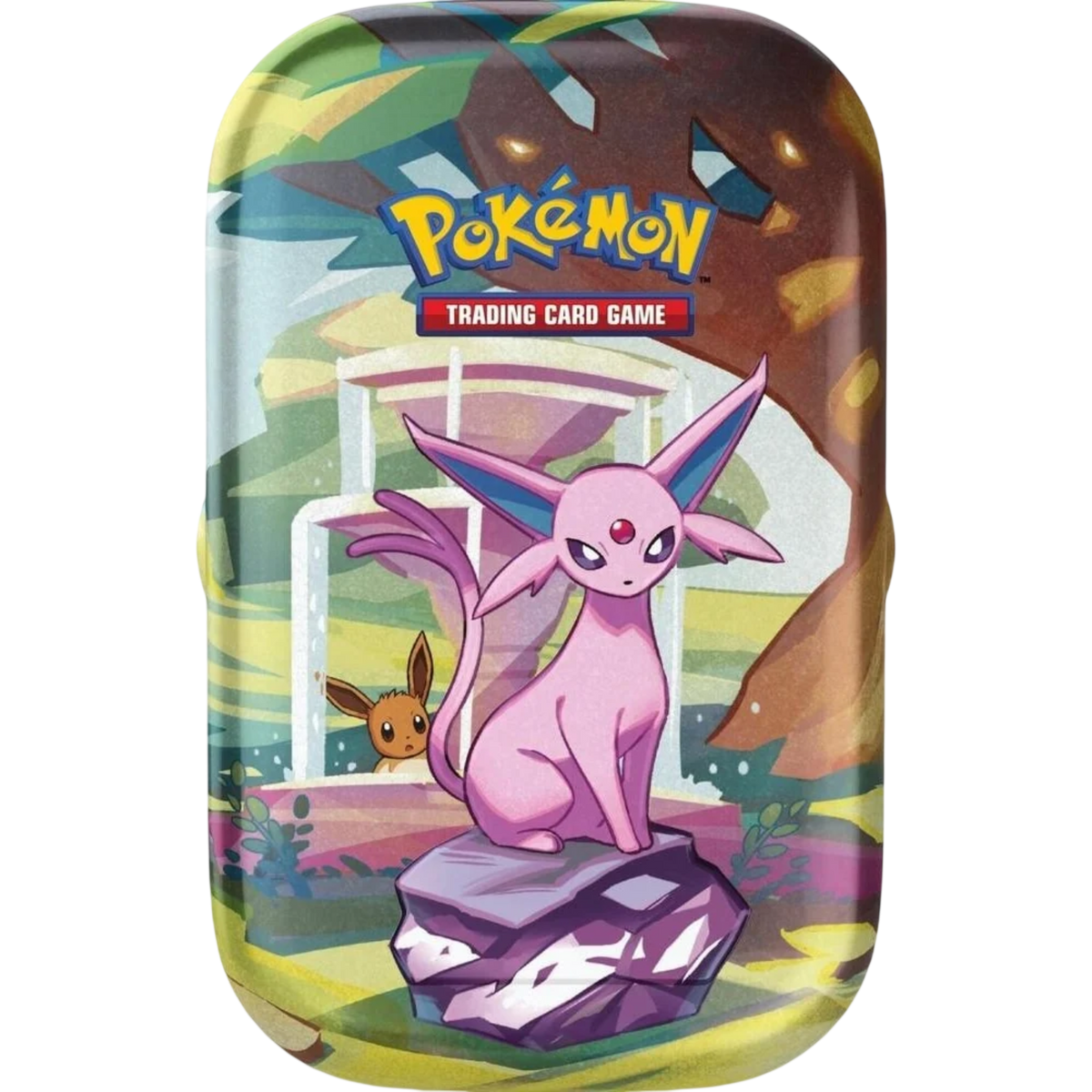 Pokemon TCG Scarlet and Violet Prismatic Evolutions Mini Tin Espeon sealed 2 booster packs exclusive coin and art card Australia