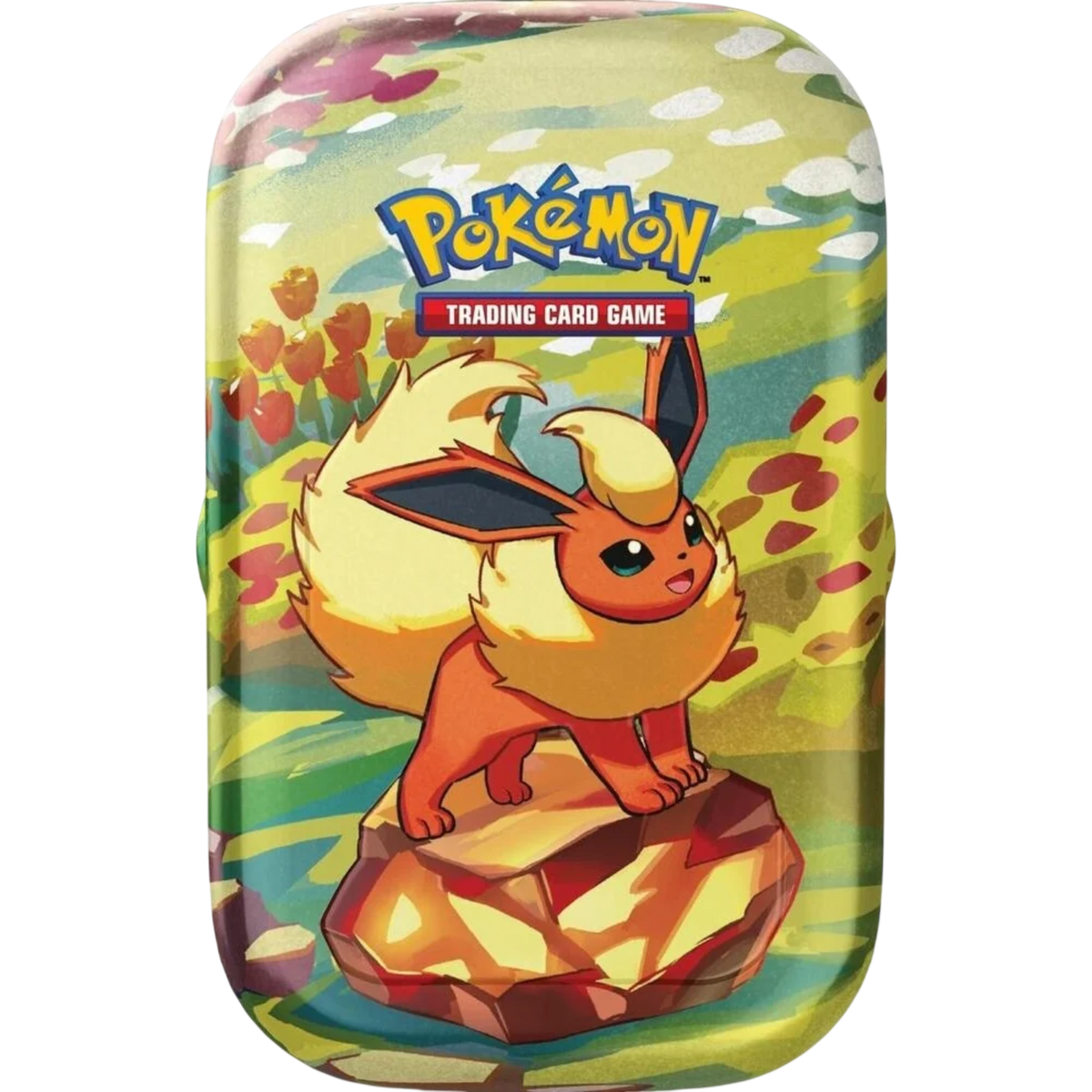 Pokemon TCG Scarlet and Violet Prismatic Evolutions Mini Tin Flareon sealed 2 booster packs exclusive coin and art card Australia