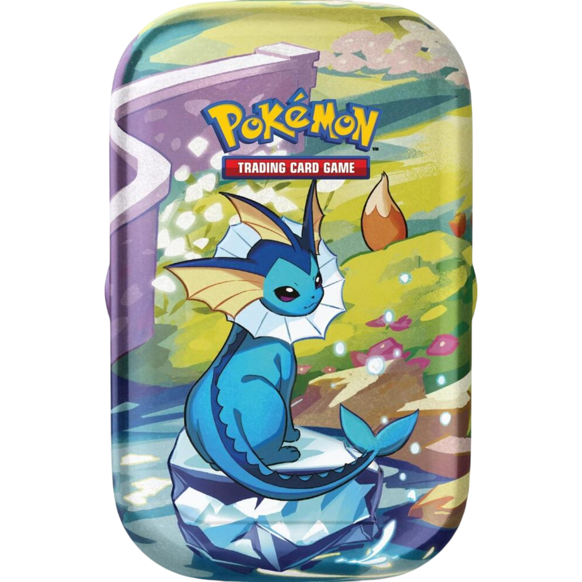 Pokemon TCG Scarlet and Violet Prismatic Evolutions Mini Tin Vaporeon sealed 2 booster packs exclusive coin and art card Australia