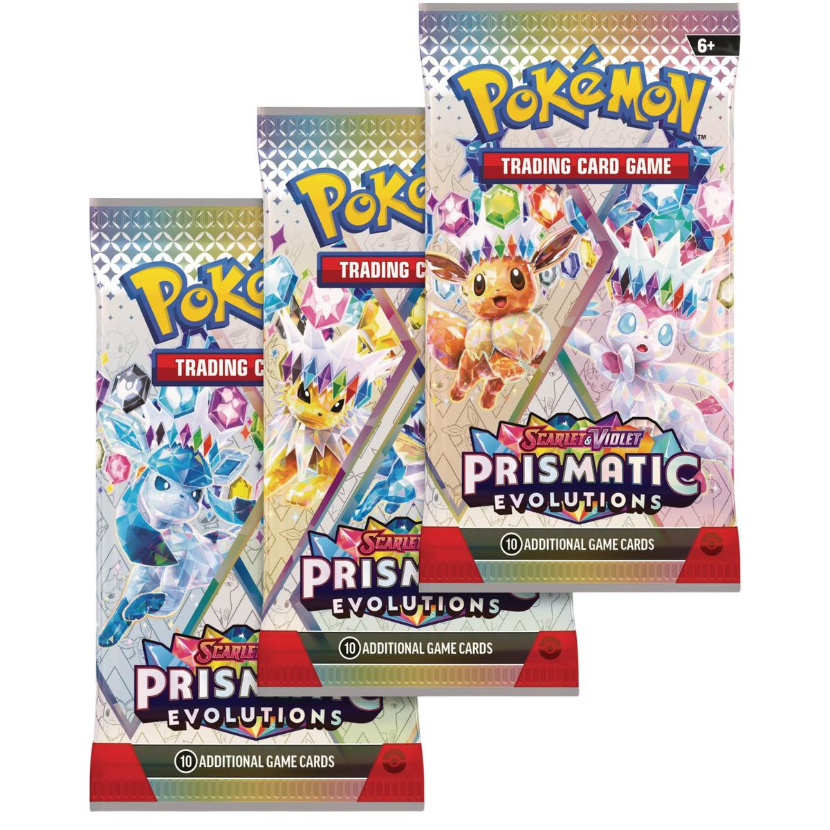 Pokemon TCG Scarlet and Violet Prismatic Evolutions Poster Collection contents 3 booster packs 3 foil promo cards featuring Flareon Vaporeon and Jolteon and illustration poster Australia