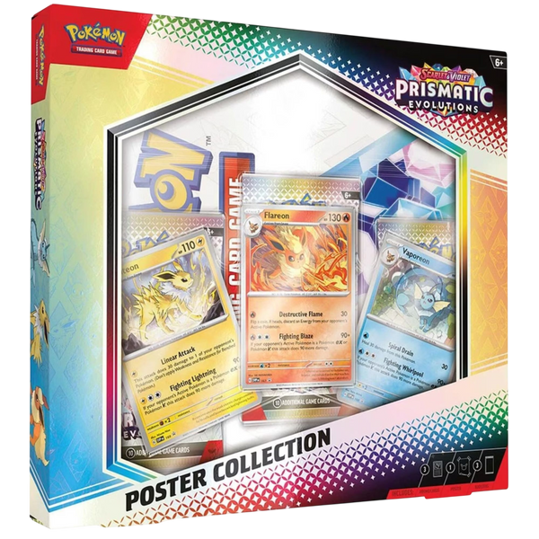 Pokemon TCG Scarlet and Violet Prismatic Evolutions Poster Collection sealed featuring Flareon Vaporeon and Jolteon foil promos and illustration poster Australia
