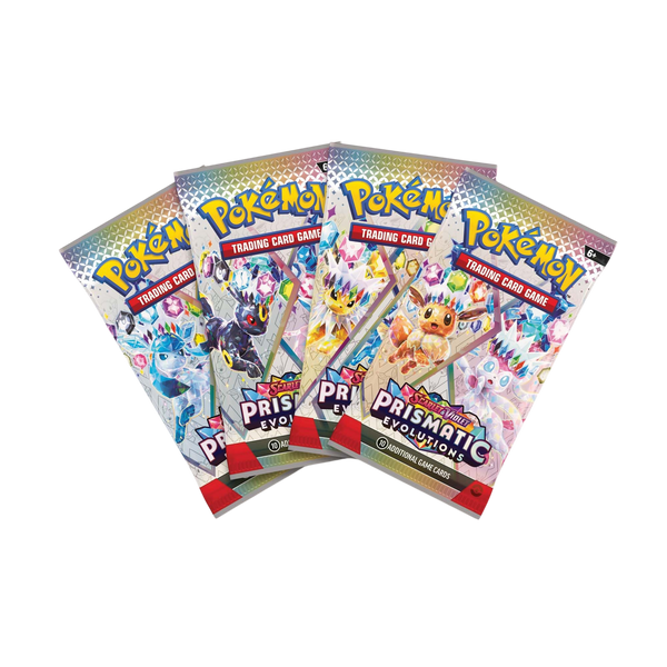 Pokemon TCG Scarlet and Violet Prismatic Evolutions Surprise Box contents 4 booster packs randomly selected Eeveelution ex foil promo and storage box Australia